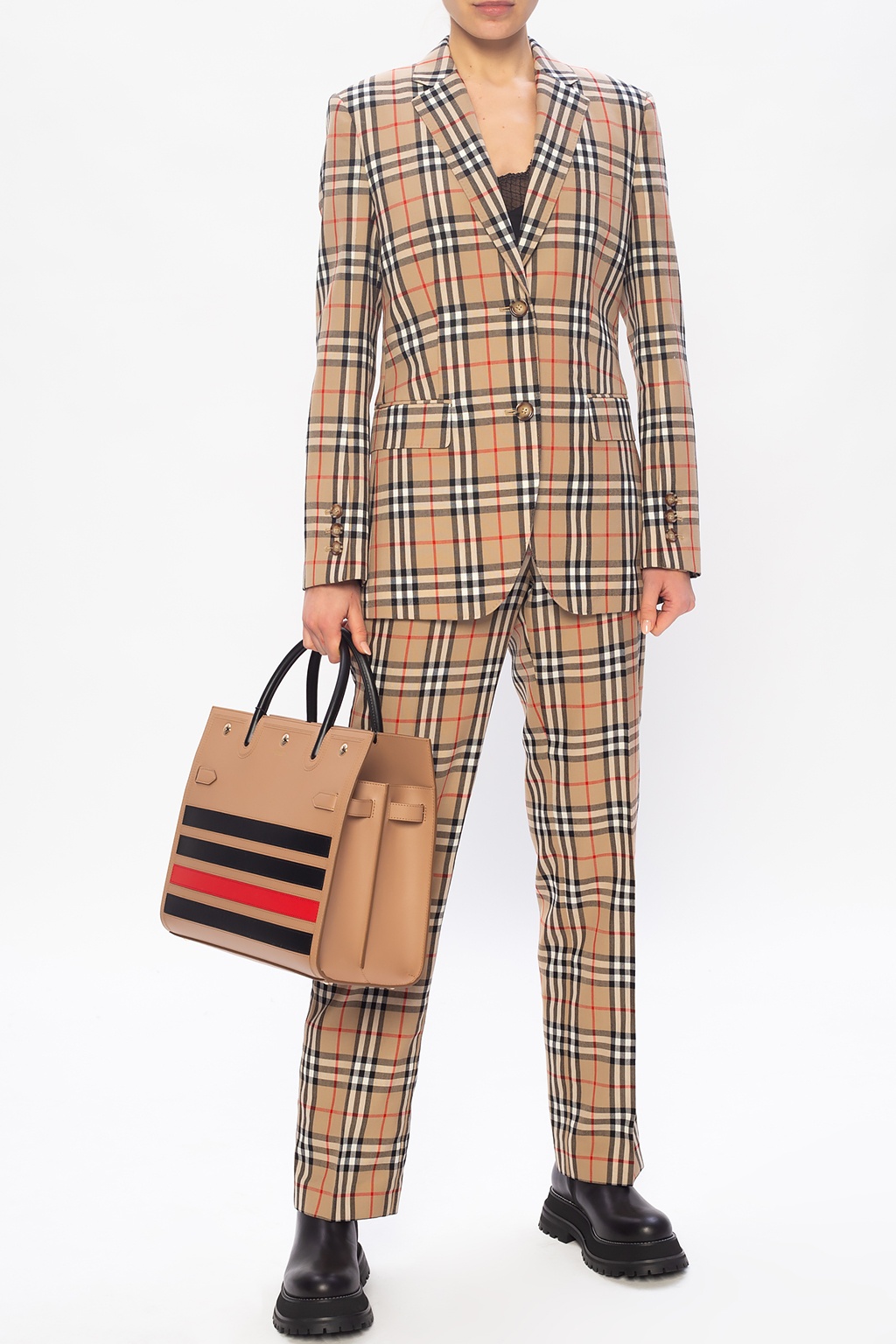 24AW new/Burberry チェックウールブレザー Blazer Beige Single-breasted wool blazer in beige - Burberry | Mytheresa